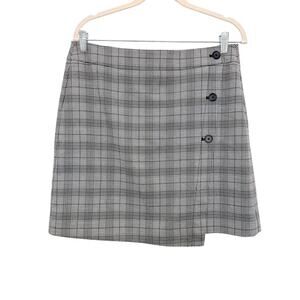 Loft Plaid Asymmetrical‎ Hem Button Front Preppy Mini Skirt Gray Size 8